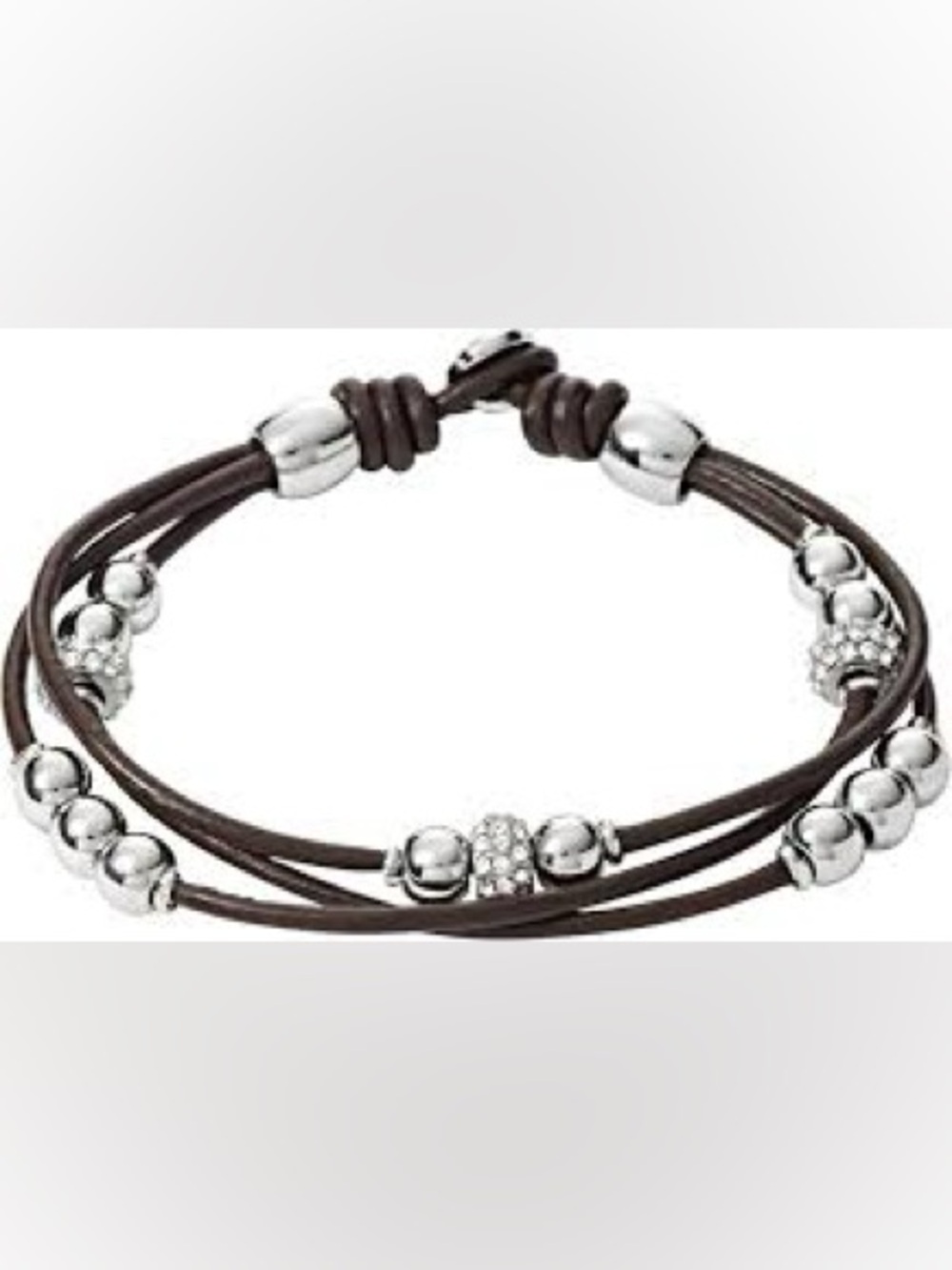 Fossil Brown Multi-Strand Leather Bracelet with Silver Beads